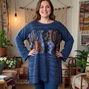 Vintage Koos Of Course Silk Blend Pull Over Sweater With Leaf Detail Size 1X